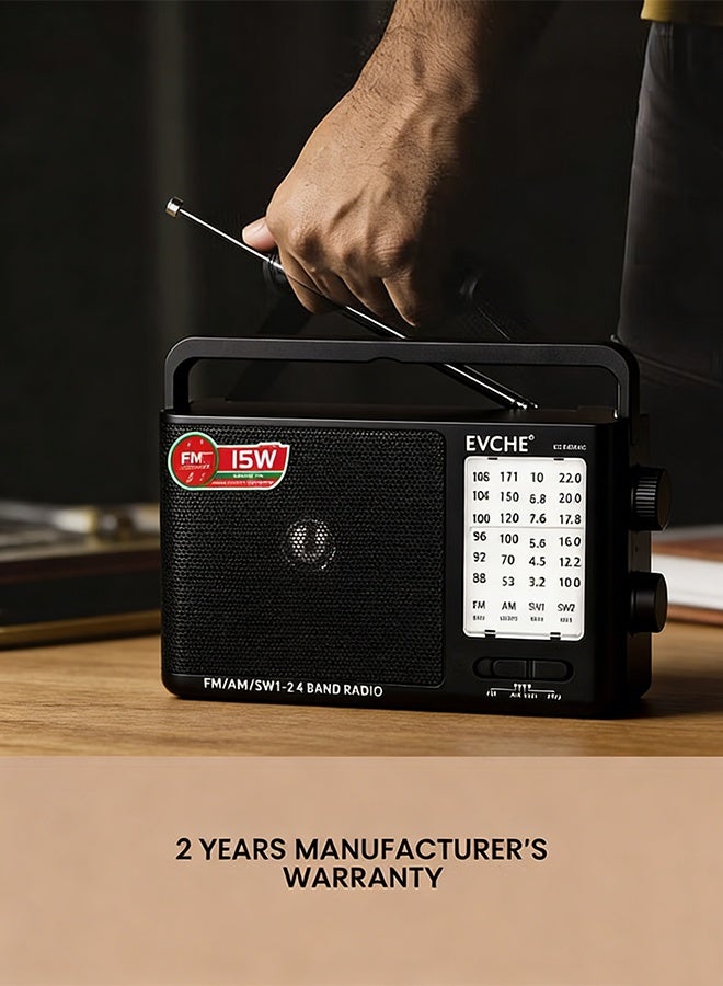 EVCHE Portable Radio FM/AM/SW Receiver with USB & Battery Power, Earphone Jack, Black - Image 5